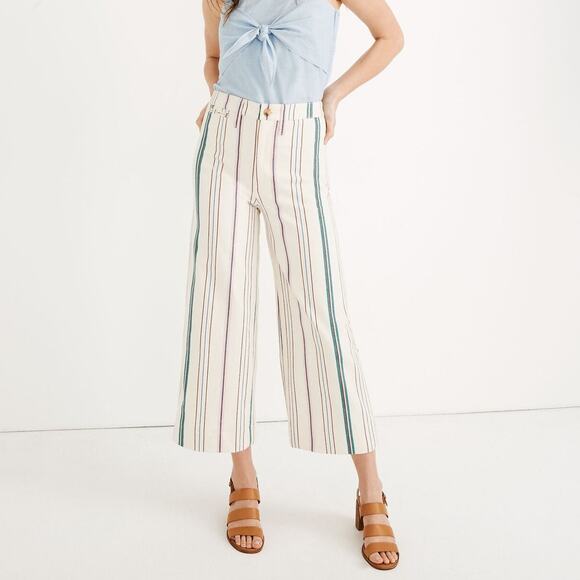Madewell Emmett Wide-Leg Crop Pants in Pink Stripe Size 28 - Picture 1 of 5